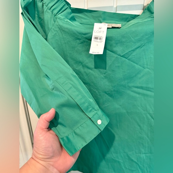 Ann Taylor LOFT New! Kelly Green Button Back Womens Sz S Off The Shoulder Blouse - Picture 5 of 13